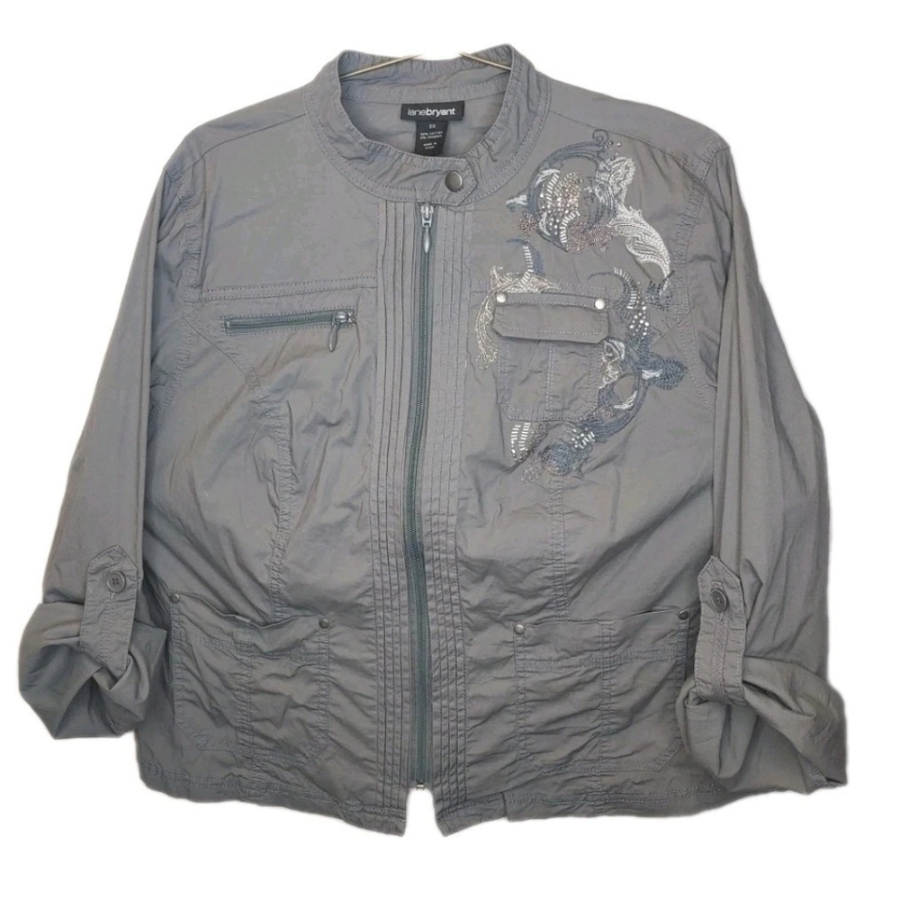 Lane Bryant Y2k Embellished Moto Shirt Jacket Woman Plus 20W Gray Twill Fairy
